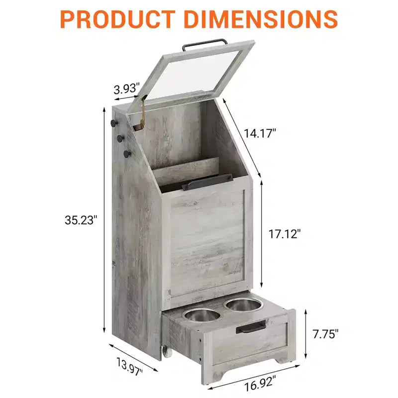 Stazione pappa per cani con 2 ciotole rialzate, mobile per cibo per animali domestici, mobiletto porta cibo per cani con coperchio a ribalta, ampio organizer porta giochi per animali con 3 ganci