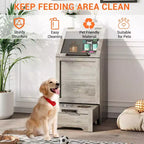 Stazione pappa per cani con 2 ciotole rialzate, mobile per cibo per animali domestici, mobiletto porta cibo per cani con coperchio a ribalta, ampio organizer porta giochi per animali con 3 ganci