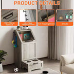 Stazione pappa per cani con 2 ciotole rialzate, mobile per cibo per animali domestici, mobiletto porta cibo per cani con coperchio a ribalta, ampio organizer porta giochi per animali con 3 ganci