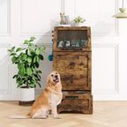 Dog Feeding Station With 2 Elevated Dog Bowls, Pet Food Cabinet, Flip Top Dog Food Storage Cabinet, Large Pet Toy Storage Organizer With 3 Hooks