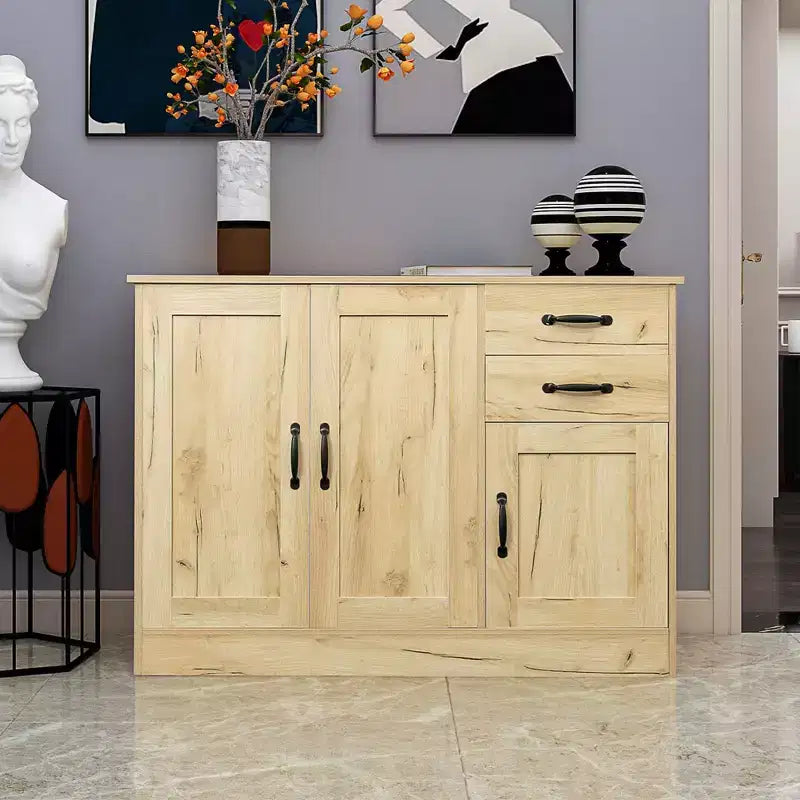 TUYOHW 43.3 Modern Wood Buffet Sideboard,Storage Cabinet with 2 Doors,2 Drawers,Movable Shelf,Oak Finish Serving Cabinet for Dining Room,Living Room