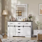 COZONY 47.2 Farmhouse Dresser, 6 Drawer Chest with Sliding Barn Doors, White