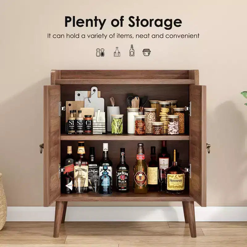 Mobile credenza per buffet, credenza da cucina con ante in rattan e striscia deflettore sul piano