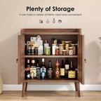 Mobile credenza per buffet, credenza da cucina con ante in rattan e striscia deflettore sul piano