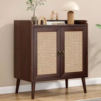 Mobile credenza per buffet, credenza da cucina con ante in rattan e striscia deflettore sul piano