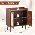 Mobile credenza per buffet, credenza da cucina con ante in rattan e striscia deflettore sul piano