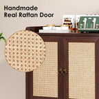 Mobile credenza per buffet, credenza da cucina con ante in rattan e striscia deflettore sul piano