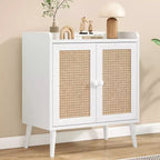 Mobile credenza per buffet, credenza da cucina con ante in rattan e striscia deflettore sul piano