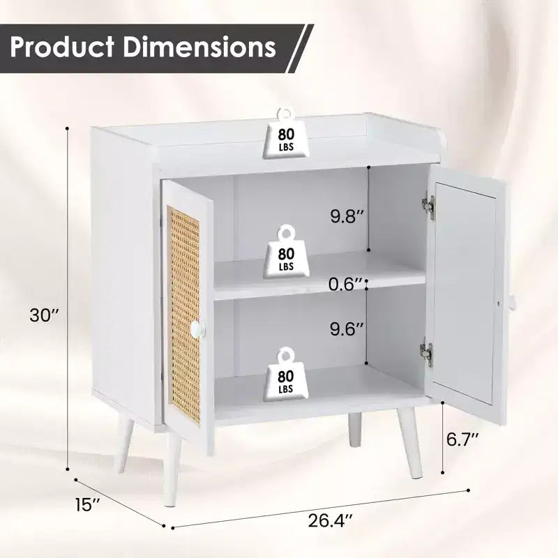 Mobile credenza per buffet, credenza da cucina con ante in rattan e striscia deflettore sul piano