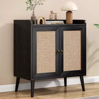 Mobile credenza per buffet, credenza da cucina con ante in rattan e striscia deflettore sul piano