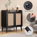Mobile credenza per buffet, credenza da cucina con ante in rattan e striscia deflettore sul piano