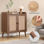 Mobile credenza per buffet, credenza da cucina con ante in rattan e striscia deflettore sul piano