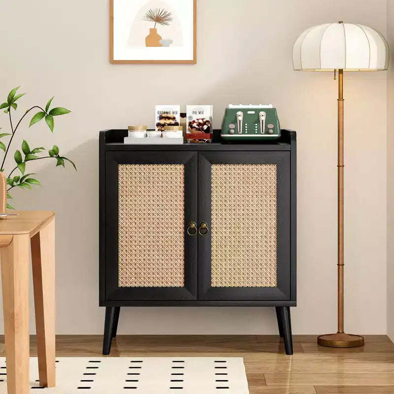 TUYOHW Buffet Server Cabinet,Kitchen Storage Sideboard with Rattan Doors,Desktop Baffle Strip,Credenza Console Cabinet for Dining Room,Living Room