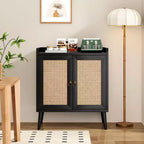TUYOHW Buffet Server Cabinet,Kitchen Storage Sideboard with Rattan Doors,Desktop Baffle Strip,Credenza Console Cabinet for Dining Room,Living Room