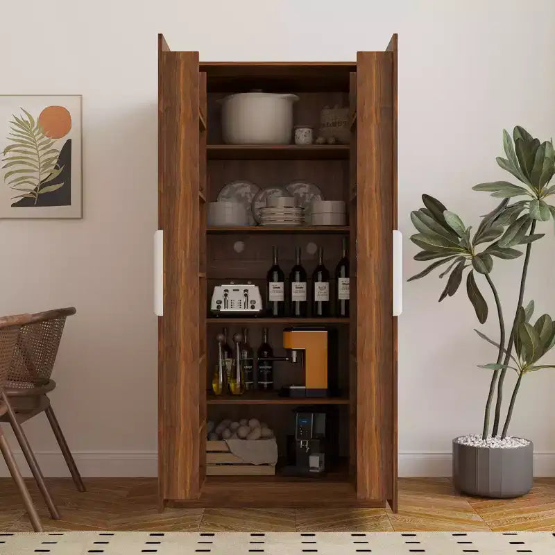 Dispensa da cucina da 160 cm, credenza a buffet autoportante con ante e ripiani per soggiorno e sala da pranzo
