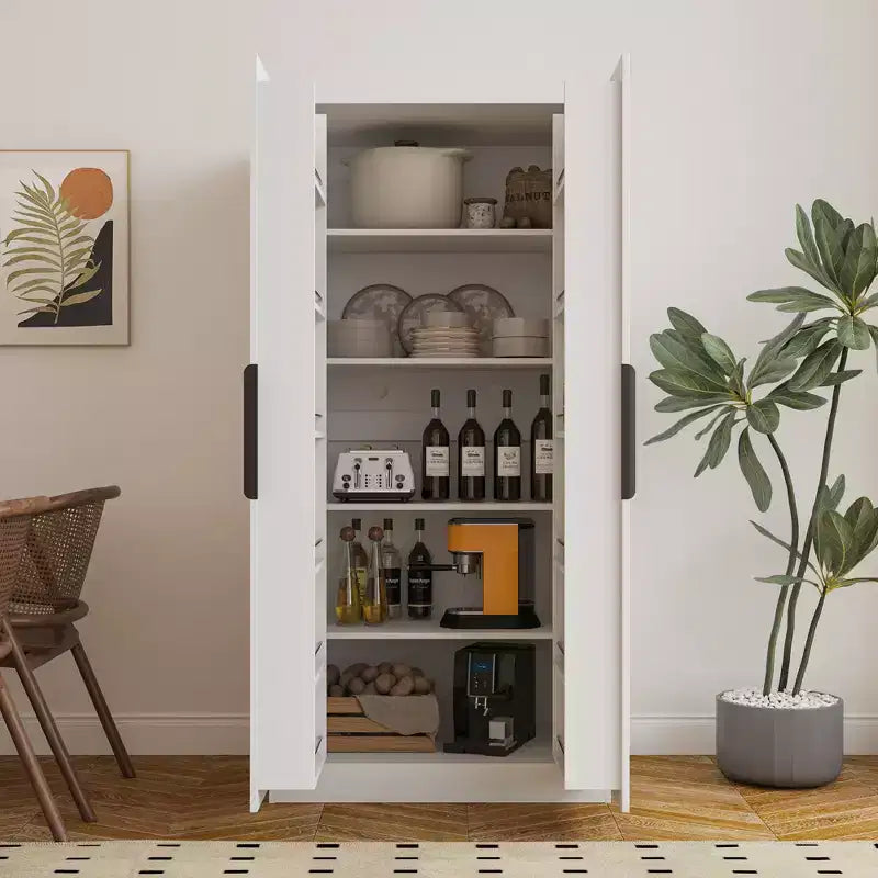 Dispensa da cucina da 160 cm, credenza a buffet autoportante con ante e ripiani per soggiorno e sala da pranzo