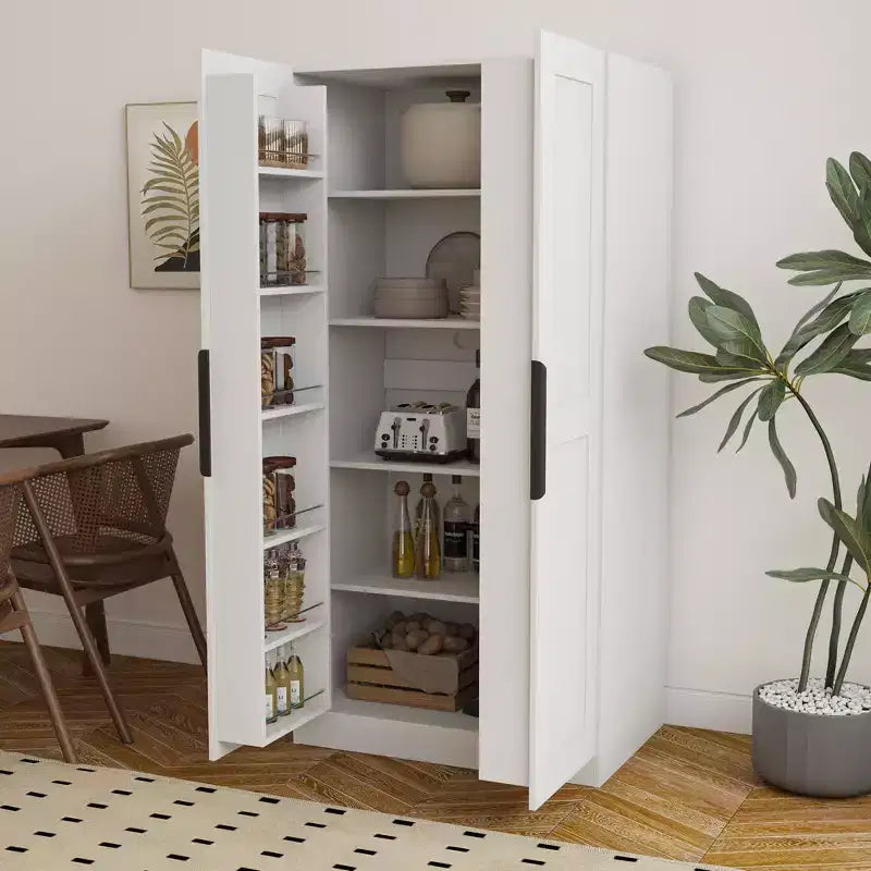 Dispensa da cucina da 160 cm, credenza a buffet autoportante con ante e ripiani per soggiorno e sala da pranzo