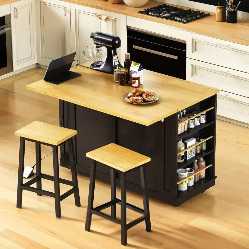 Isola da Cucina con Contenitore, Carrelli da Cucina Mobili con Piano Ribaltabile, Presa di Corrente, Ripiani, Cassetti e Ruote Bloccabili Bianco