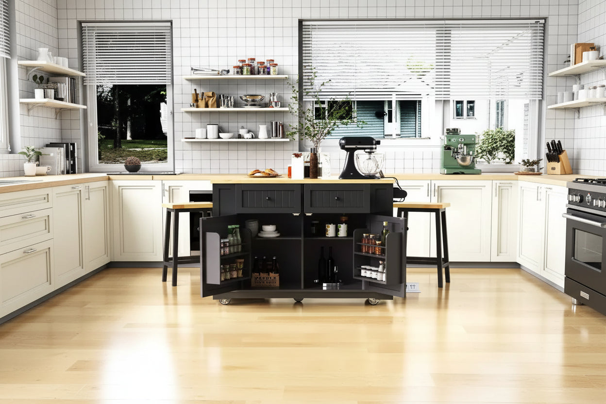 Kitchen Island with Storage,Rolling Kitchen Storage Carts with Drop Leaf,Power Outlet,Racks,Drawers and Locking Wheels Room White