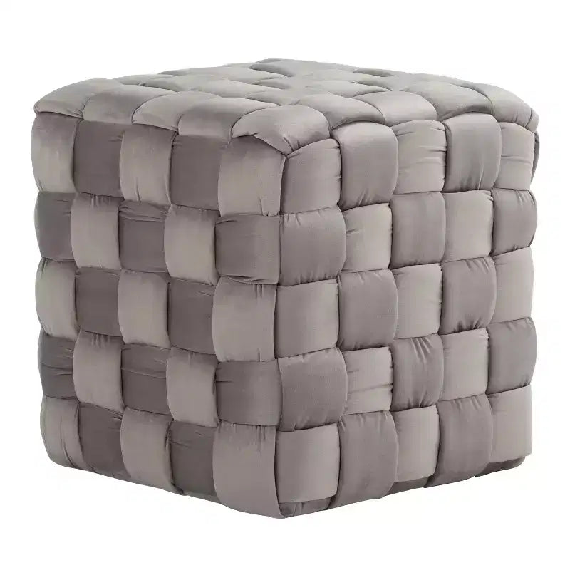 Pouf Ottomano Intrecciato Quadrato da 40 cm, Lussuoso Poggiapiedi d'Appoggio in Velluto per Soggiorno e Toilette, Capacità 113 kg