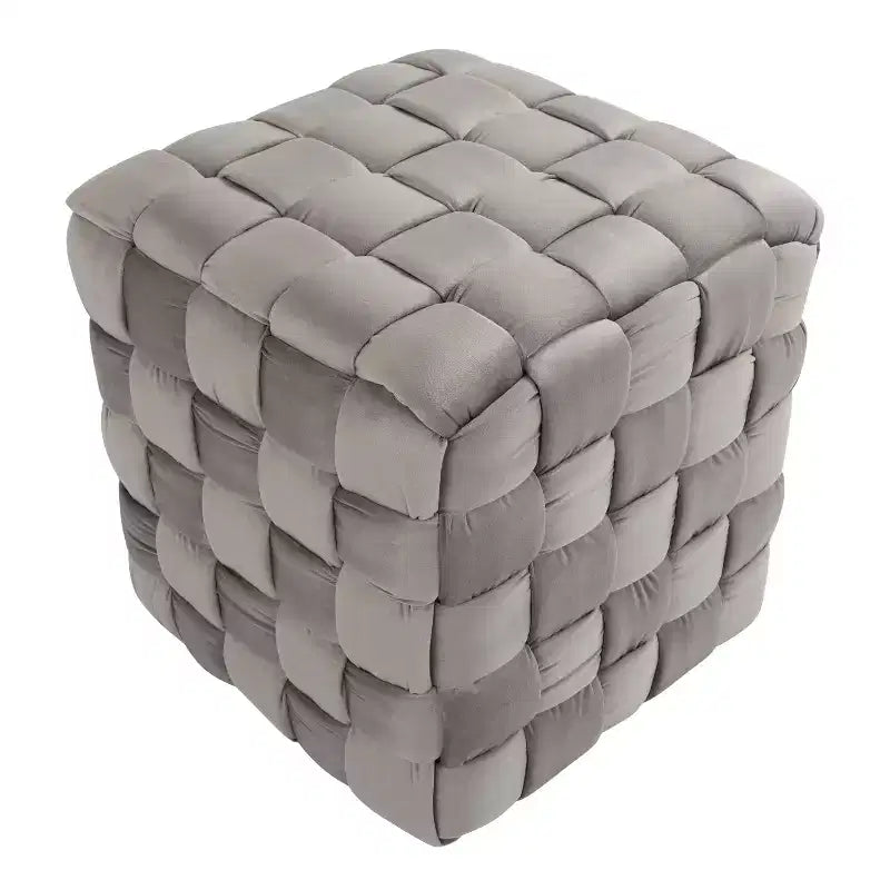 Pouf Ottomano Intrecciato Quadrato da 40 cm, Lussuoso Poggiapiedi d'Appoggio in Velluto per Soggiorno e Toilette, Capacità 113 kg