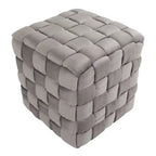 Pouf Ottomano Intrecciato Quadrato da 40 cm, Lussuoso Poggiapiedi d'Appoggio in Velluto per Soggiorno e Toilette, Capacità 113 kg