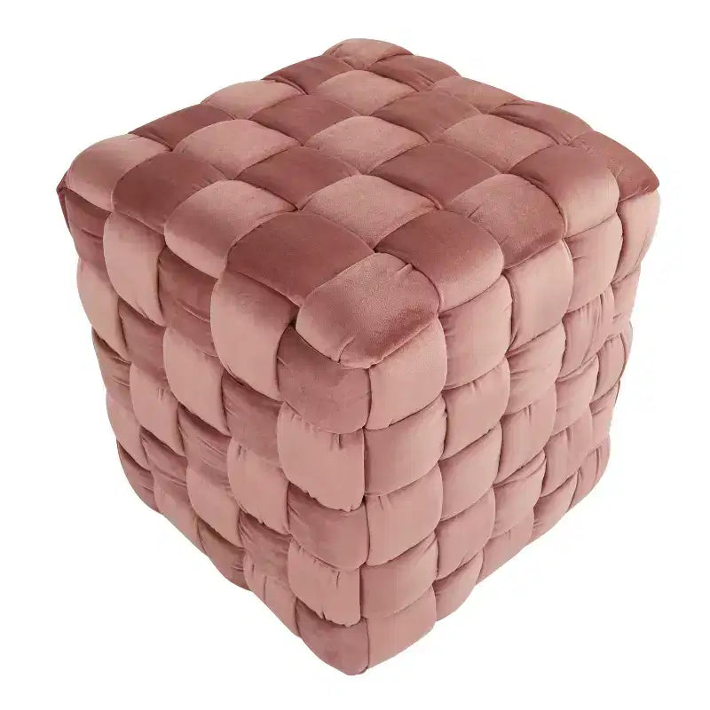 Pouf Ottomano Intrecciato Quadrato da 40 cm, Lussuoso Poggiapiedi d'Appoggio in Velluto per Soggiorno e Toilette, Capacità 113 kg
