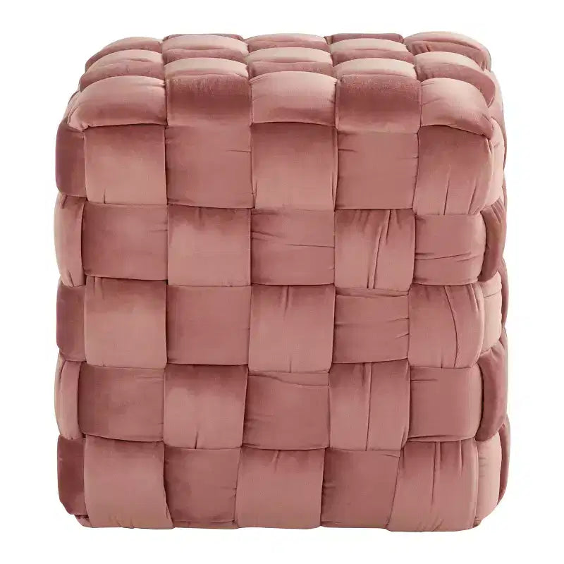 Pouf Ottomano Intrecciato Quadrato da 40 cm, Lussuoso Poggiapiedi d'Appoggio in Velluto per Soggiorno e Toilette, Capacità 113 kg