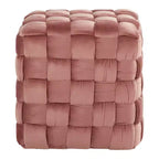 Pouf Ottomano Intrecciato Quadrato da 40 cm, Lussuoso Poggiapiedi d'Appoggio in Velluto per Soggiorno e Toilette, Capacità 113 kg