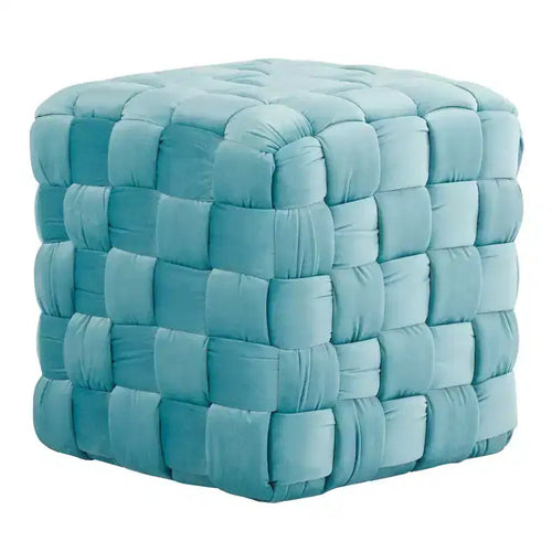 Pouf Ottomano Intrecciato Quadrato da 40 cm, Lussuoso Poggiapiedi d'Appoggio in Velluto per Soggiorno e Toilette, Capacità 113 kg