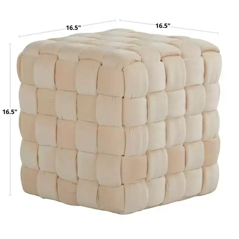 Pouf Ottomano Intrecciato Quadrato da 40 cm, Lussuoso Poggiapiedi d'Appoggio in Velluto per Soggiorno e Toilette, Capacità 113 kg
