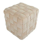 Pouf Ottomano Intrecciato Quadrato da 40 cm, Lussuoso Poggiapiedi d'Appoggio in Velluto per Soggiorno e Toilette, Capacità 113 kg