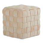 Pouf Ottomano Intrecciato Quadrato da 40 cm, Lussuoso Poggiapiedi d'Appoggio in Velluto per Soggiorno e Toilette, Capacità 113 kg