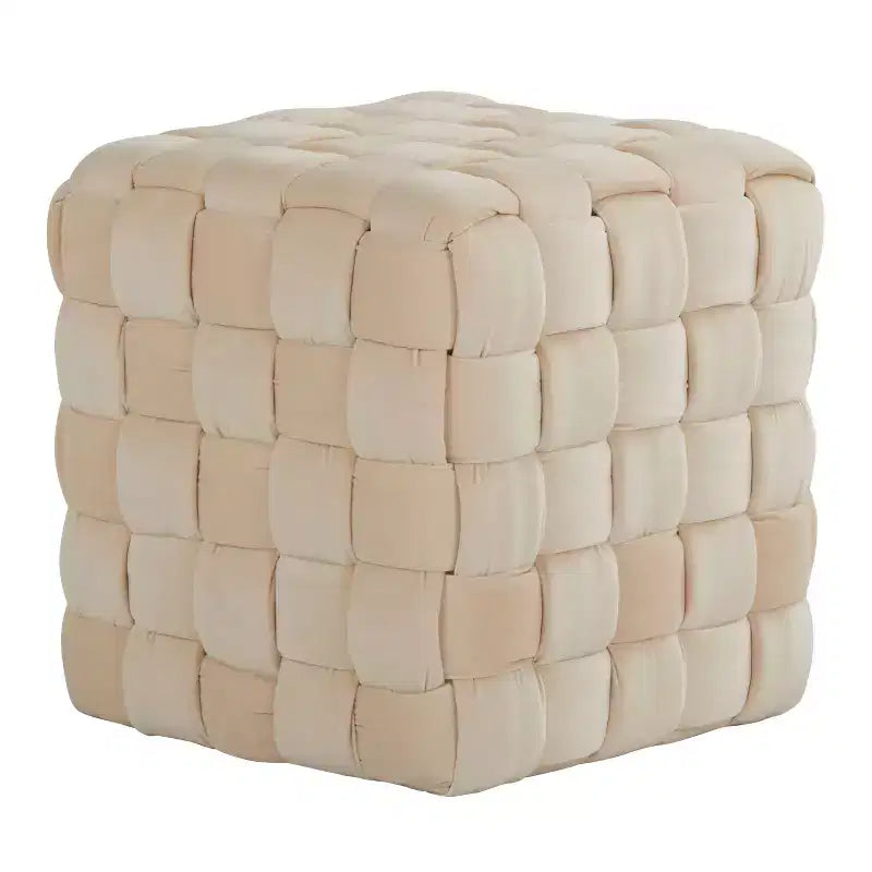 Pouf Ottomano Intrecciato Quadrato da 40 cm, Lussuoso Poggiapiedi d'Appoggio in Velluto per Soggiorno e Toilette, Capacità 113 kg