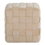 Pouf Ottomano Intrecciato Quadrato da 40 cm, Lussuoso Poggiapiedi d'Appoggio in Velluto per Soggiorno e Toilette, Capacità 113 kg