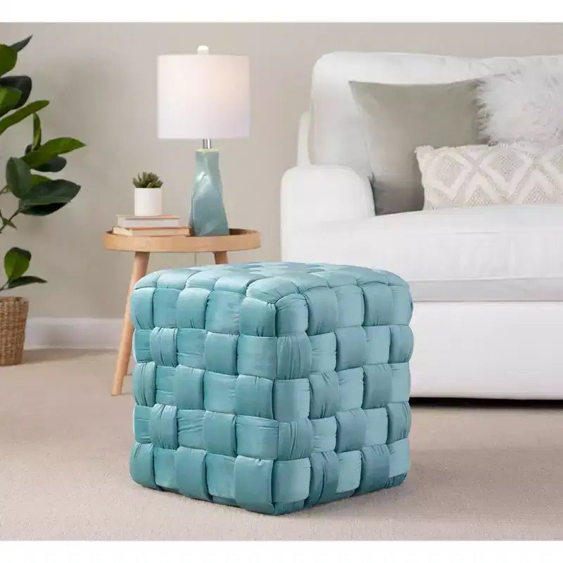 TUYOHW 16 Square Braided Ottoman Pouf,Luxury Velvet Accent Footstool for Living Room & Vanity,250lbs Capacity