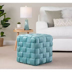 TUYOHW 16 Square Braided Ottoman Pouf,Luxury Velvet Accent Footstool for Living Room & Vanity,250lbs Capacity