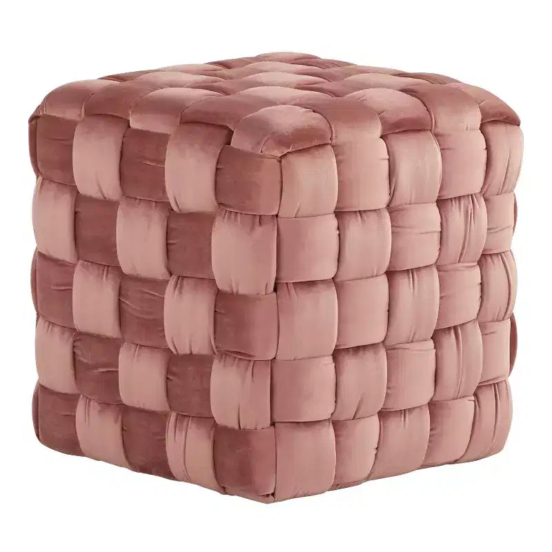 Pouf Ottomano Intrecciato Quadrato da 40 cm, Lussuoso Poggiapiedi d'Appoggio in Velluto per Soggiorno e Toilette, Capacità 113 kg