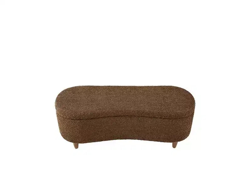Panca Pouf da Fondo Letto da 48" in Peluche Boucle con Contenitore e Gambe in Legno, Capacità 181 kg