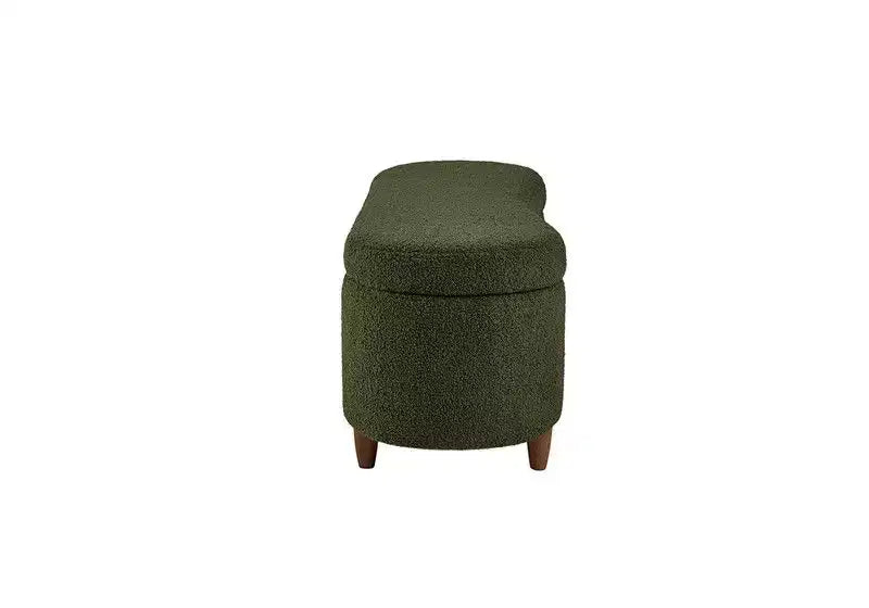 Panca Pouf da Fondo Letto da 48" in Peluche Boucle con Contenitore e Gambe in Legno, Capacità 181 kg