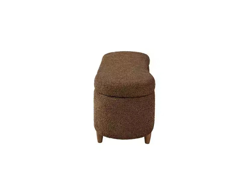 Panca Pouf da Fondo Letto da 48" in Peluche Boucle con Contenitore e Gambe in Legno, Capacità 181 kg