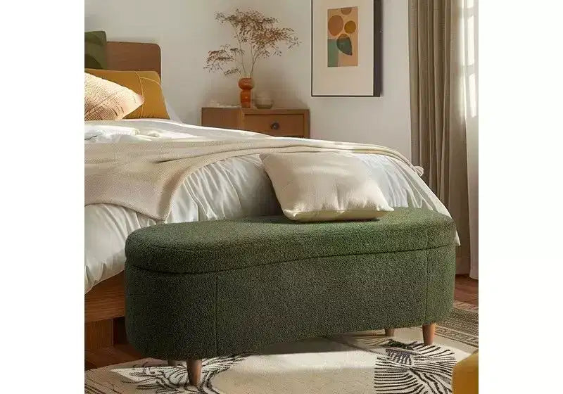 TUYOHW 48 Plush Boucle End-of-Bed Ottoman Bench with Storage & Wood Legs,Accent Bench Bed Bench for Living Rom & Bedroom,400lbs Capacity