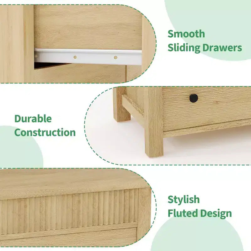 Cassettiera a 6/7 cassetti, cassettiera in legno con pannelli scanalati, organizer contenitore