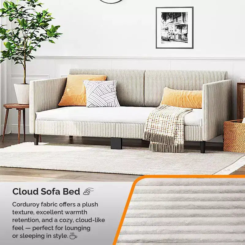 Daybed singolo imbottito in velluto a coste, comodo divano letto per gli ospiti