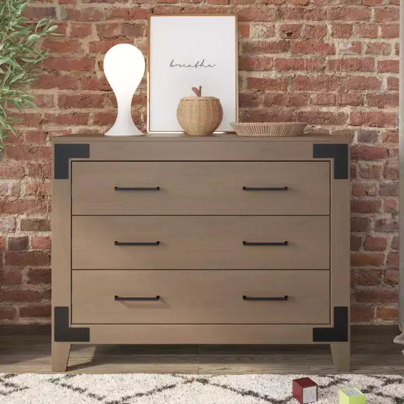 Comò a 3 cassetti per cameretta o camera da letto, Kit antiribaltamento, Finitura atossica sicura per bambini