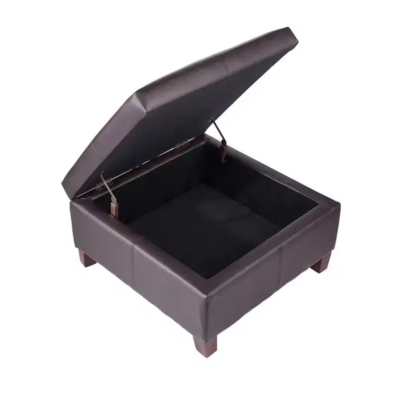 VEVOR 28 in Square Leather Ottoman with Storage, Upholstered Tufted Button Coffee Table Ottoman with Flip-Top Design, PU Leather, Dark Brown