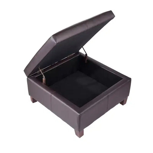VEVOR 28 in Square Leather Ottoman with Storage, Upholstered Tufted Button Coffee Table Ottoman with Flip-Top Design, PU Leather, Dark Brown