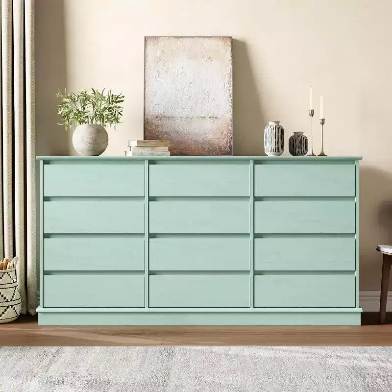 Comodino a 5-12 cassetti per camera da letto, Comodino grande doppio con cassetti profondi e piano largo, Cassettiera alta in legno