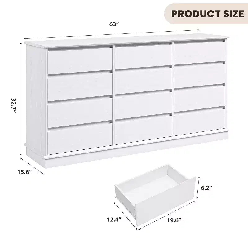 Comodino a 5-12 cassetti per camera da letto, Comodino grande doppio con cassetti profondi e piano largo, Cassettiera alta in legno