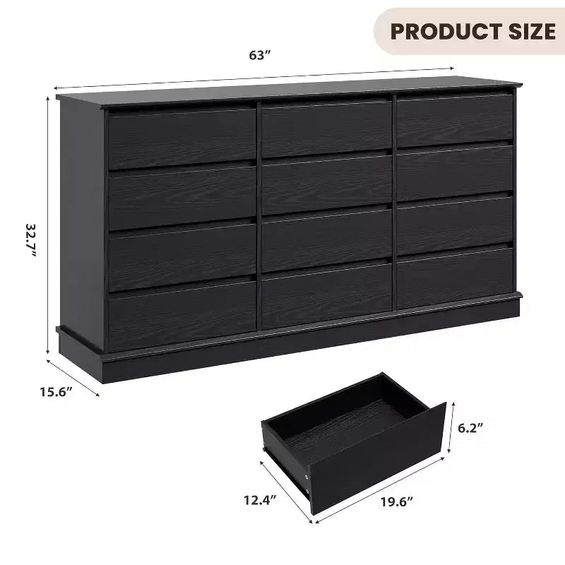 Comodino a 5-12 cassetti per camera da letto, Comodino grande doppio con cassetti profondi e piano largo, Cassettiera alta in legno